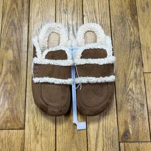 A New Day Brown Faux Suede Sherpa Lined Scuff Slippers Women 6.5 Cognac Tan
